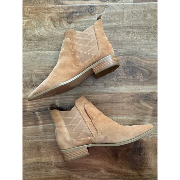 Rebecca Minkoff Jacy Chelsea Suede Ankle Boots Butterscotch Tan Camel- Size 8.5M - Picture 3 of 11